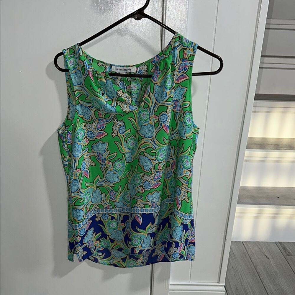 Rose & Olive Green and Blue Paisley Tank Top - size S